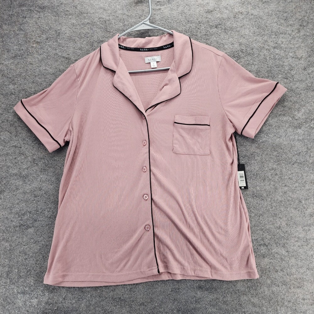 Nicole Miller Pajama Shirt Womens Medium Short Sleeve Button Up Pink